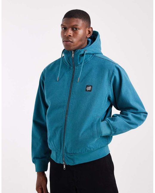 Santa Cruz Blue Cotton Canvas Double Zip Through Hooded Jacket for men