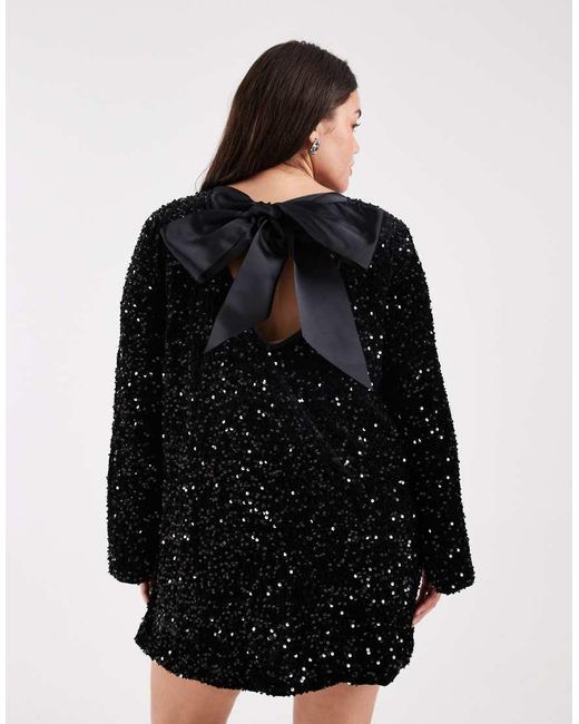 ONLY Black Sequin Back Detail Bow Mini Dress