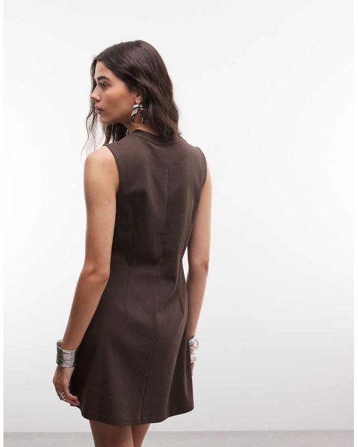 Monki Brown Cinched Waist Sleeveless Mini Dress