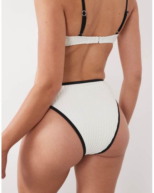 CUPSHE White High Waisted Bikini Bottom With Contrast Trim