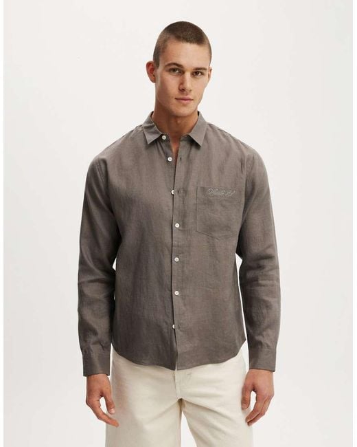 Cotton On Gray Relaxed Linen Long Sleeve Shirt for men