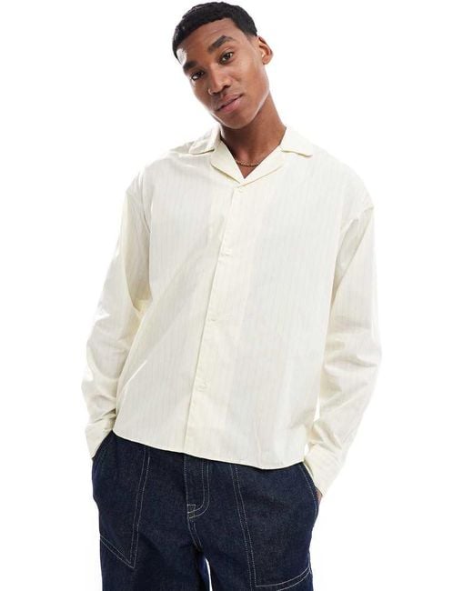 Jack & Jones White Oversized Poplin Long Sleeve Stripe Shirt for men