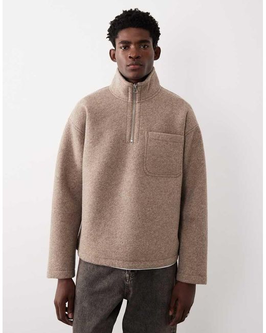ASOS COLLECTIVE Natural Oversized Super Heavyweight Scuba-Style Fabric Quarter Zip Funnel for men
