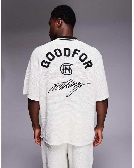Good For Nothing White Co-ord Oversized Knitted Hockey Jersey for men