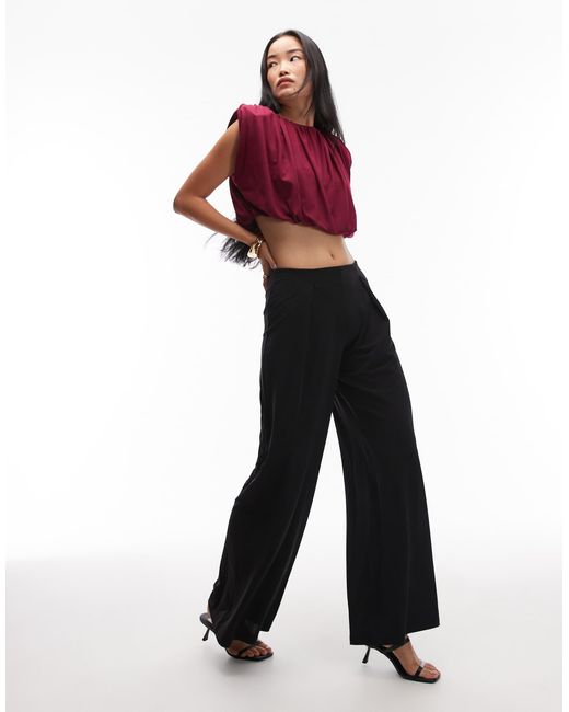 ASOS Red Shoulder Pad Detail Bubble Hem Top With Gathers