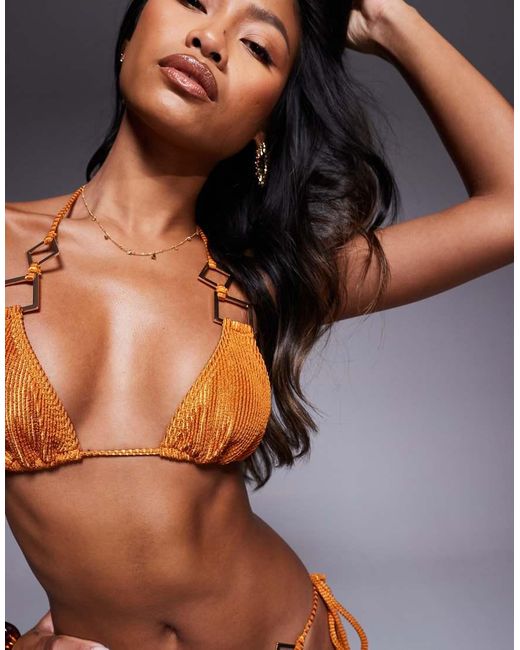 South Beach Orange Crinkle Triangle Bikini Top