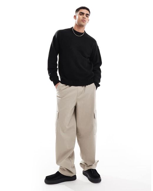 Jack & Jones Black Oversized Fluffy Crew Neck Jumper for men