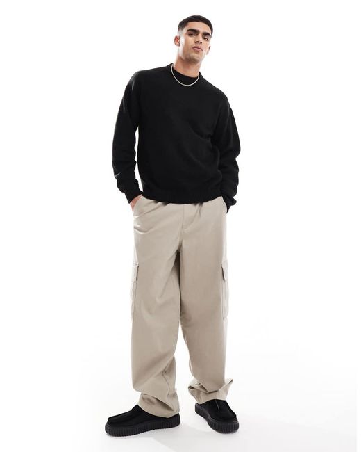 Jack & Jones Black Oversized Fluffy Crew Neck Jumper for men