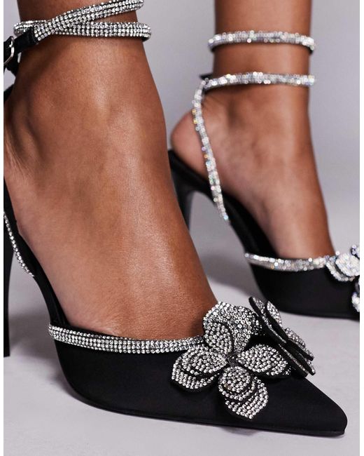 Public Desire Brown Plunge Embellished Heeled Shoes