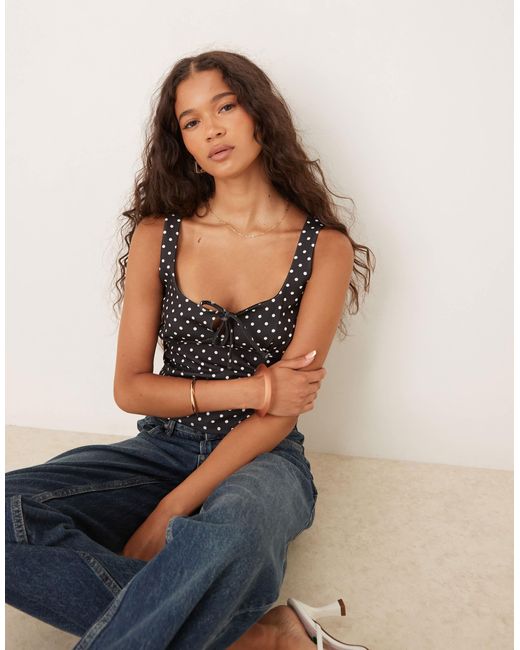 ASOS Blue Milkmaid Ruched Bust Top With Tie Detail