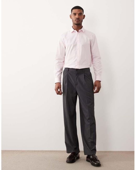 ASOS Pink Regular Fit Smart Poplin Stripe Shirt for men
