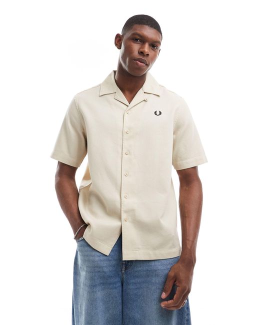 Fred Perry White Pique Revere Collar Shirt for men