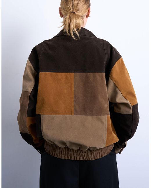 TOPSHOP Multicolor – mehrfarbige patchwork-bomberjacke aus wildlederimitat