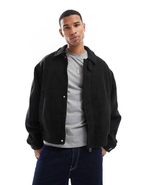 Chaqueta Harrington Negra Con Cremallera De Mezcla De Lana De Jack & Jones de hombre de color Black