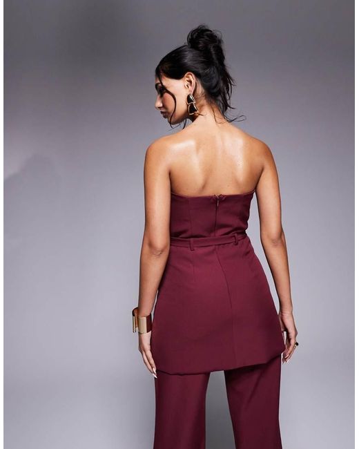 Top De Sastre Largo Con Lazada En La Cintura Y Escote Palabra De Honor Exclusivo De (Parte De Un Conjunto)-Rojo Kaiia de color Red