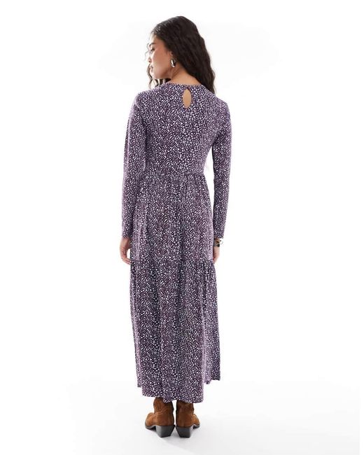 Wednesday's Girl Purple Long Sleeve Smudged Polka Dots Midaxi Dress