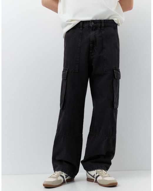 Pull&Bear – weite cargo-jeans in White für Herren