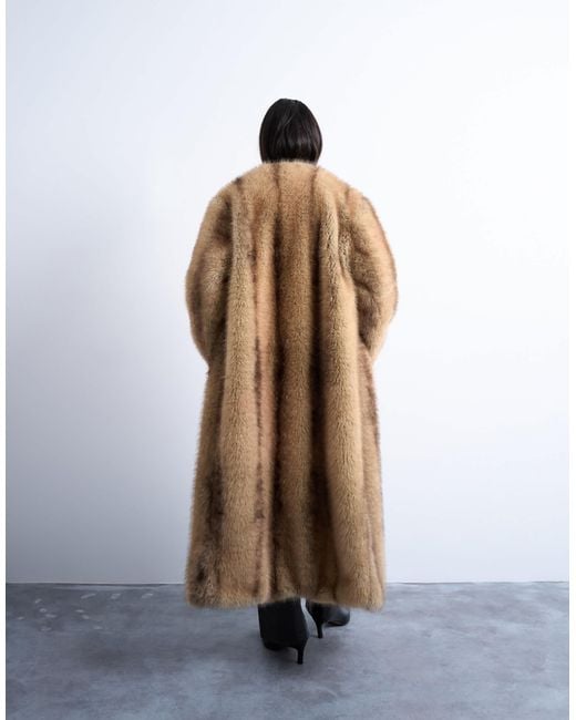 TOPSHOP White Faux Fur Collarless Long Coat