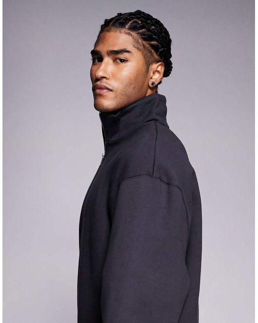 Sudadera Gris Carbón Extragrande Con Capucha Y Cremallera Corta De Tejido Grueso De 400 G/M² Premium De ASOS de hombre de color Blue