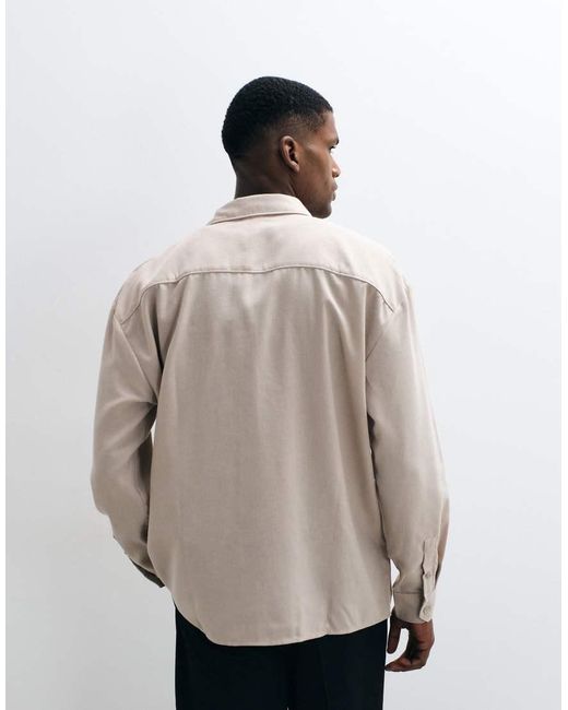 New Look Natural Linen Look Oversized Long Sleeve Shirt for men
