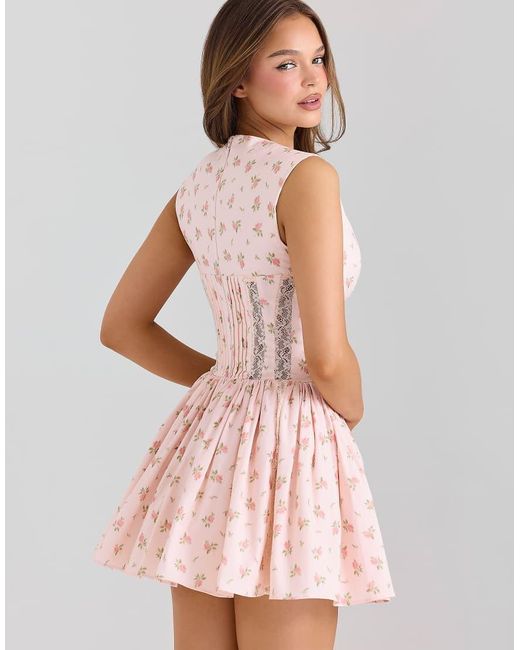 House Of Cb Pink Carmel Stretch Cotton Floral Print Mini Dress