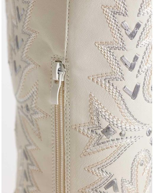 Glamorous White Embroidered Western Knee Boots