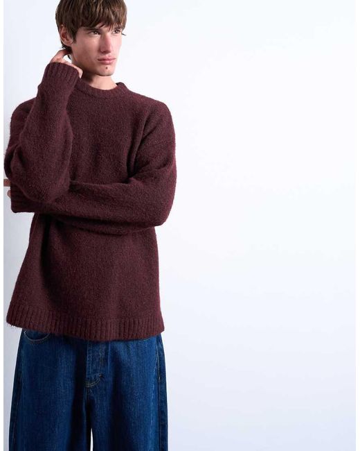 Topman Purple Loose Knit Crew Jumper for men