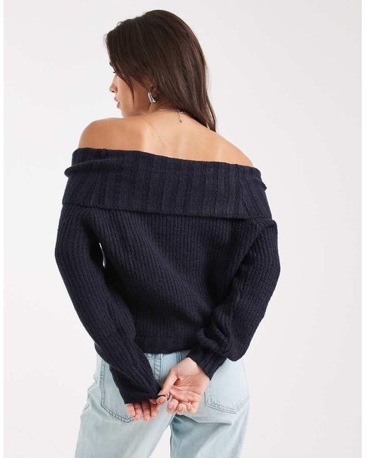 Wednesday's Girl Blue Soft Oversized Off-shoulder Sweater