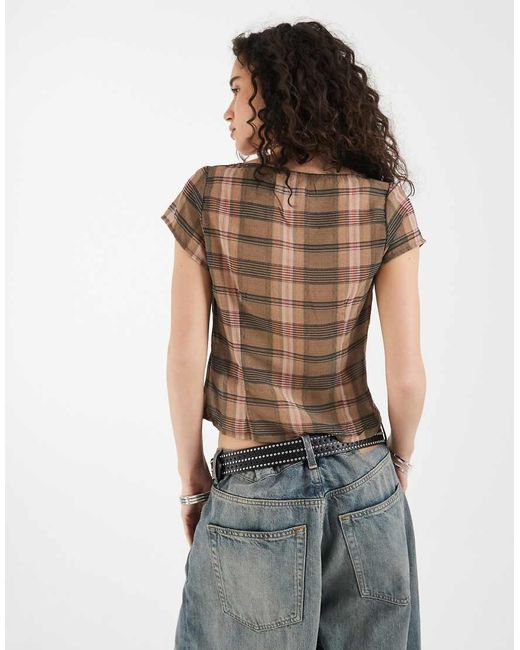 Motel Brown Meraki Square Neck Button Up Blouse