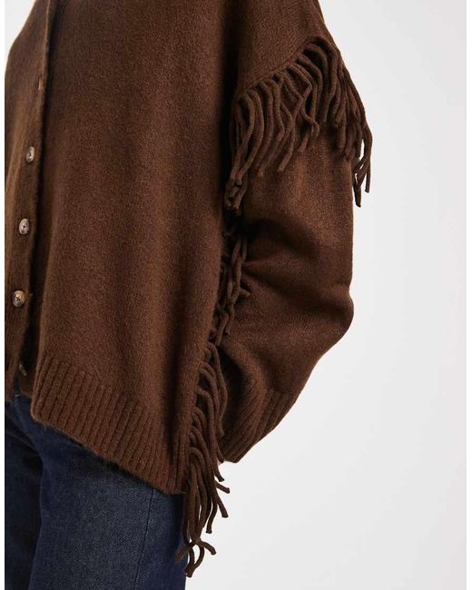 ASOS Brown Fringe Detail Boyfriend Cardigan