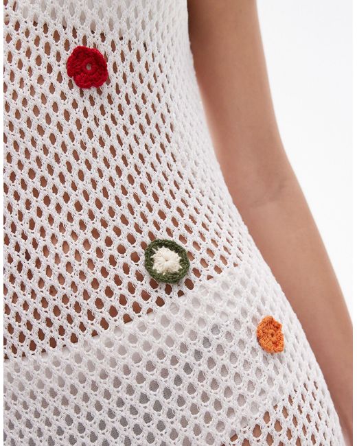 TOPSHOP White Knitted Flower Embroidered Sleeveless Beach Dress