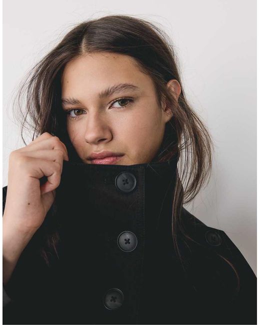 Stradivarius Black High-neck Trench Coat