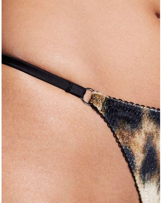 ASOS Natural Kora Leopard Velvet Tanga Thong