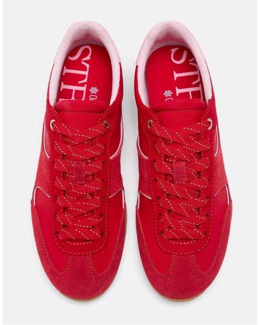 Stradivarius Red Flat Sole Trainers With Leather Details