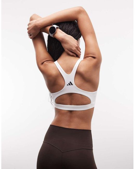 Adidas Originals White Adidas Training Optime Essentials High Support Sports Bra