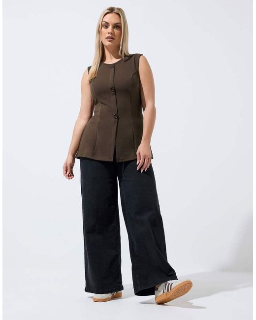 Yours Clothing Brown Seam Detail Waistcoat