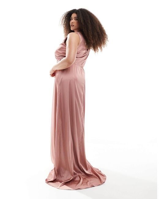 princess polly baby blue dress Tfnc Plus Women's Pink Bridesmaid Satin Maxi Dress With Scalloped Lace  Detail