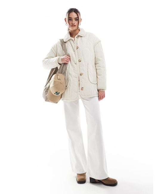 Threadbare White Quilted Jacket With Cord Detail