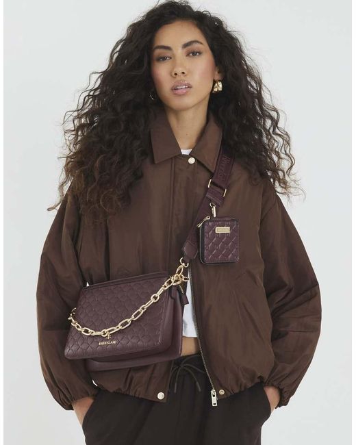 River Island Brown Embossed Monogram Chain Cross Body Bag