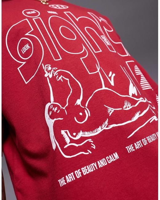 ASOS Red Boxy Oversized T-Shirt With Abstract Graphic for men