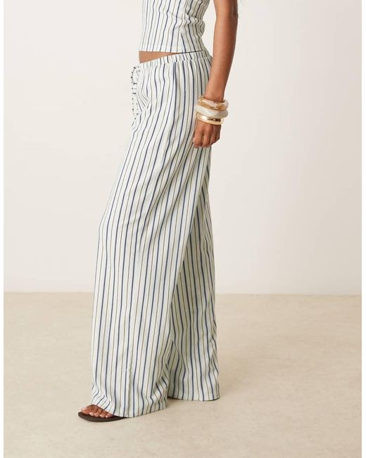 ASOS Natural Textured Pinstripe Wide Leg Mid Rise Trousers Co Ord