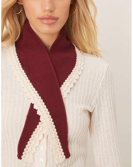 Foulard en maille avec bordures en dentelle crochetée - bordeaux ASOS en coloris Red