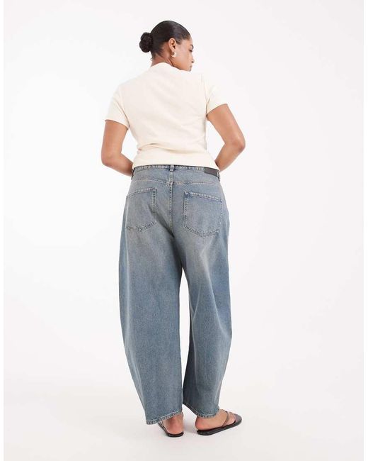 ASOS Blue Asos Design Curve High Waisted Barrel Leg Jeans