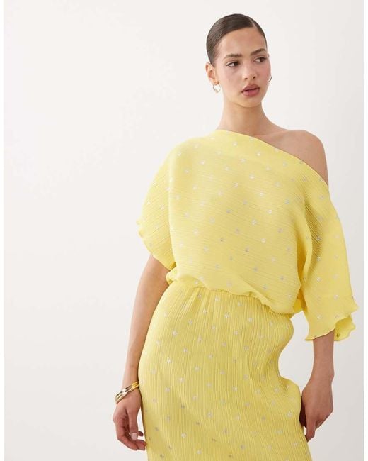 Never Fully Dressed Yellow Tilly Off Shoulder Plisse Maxi Dress