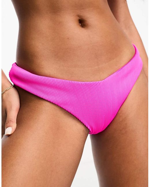 Kulani Kinis Pink Flamingo Ribbed Cheeky V Bikini Bottoms