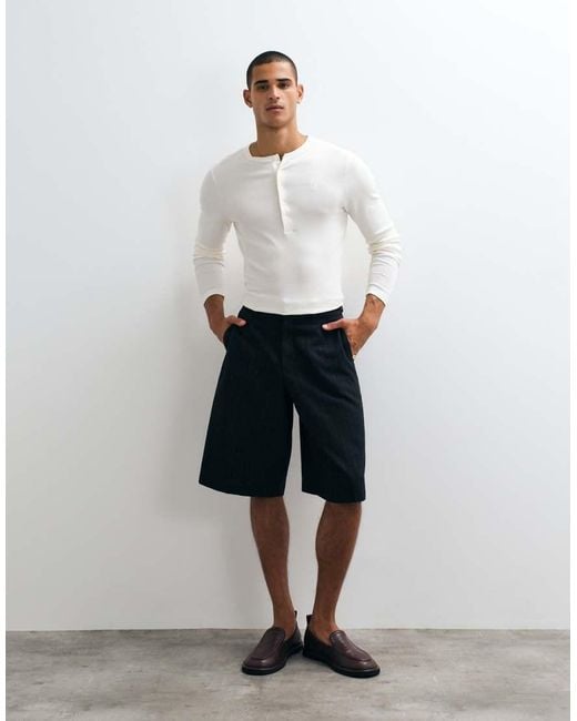 ASOS White Muscle Fit Long Sleeve Henley T-shirt With Embroidered Chest Emblem for men