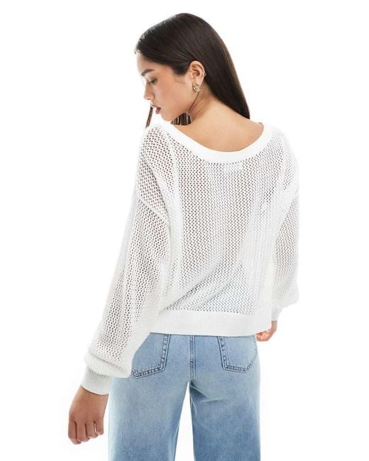 Hollister White Easy Off-the-shoulder Stitchy American Flag Graphic Sweater