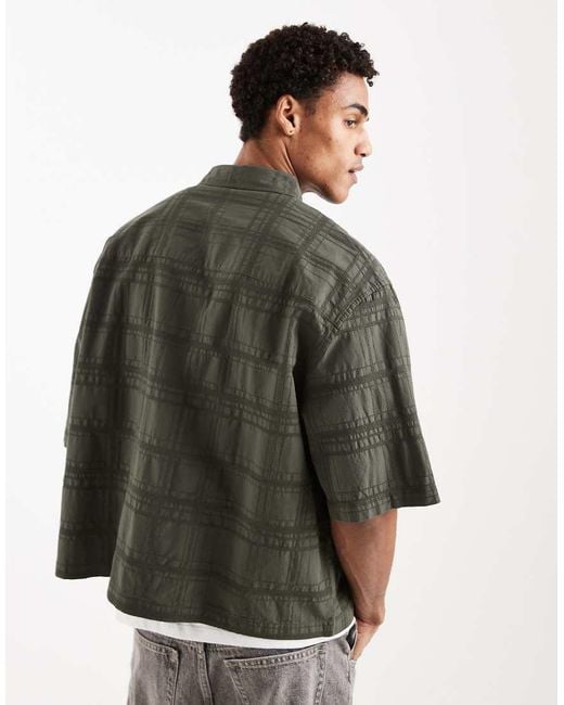 ASOS Gray Boxy Oversized Shirt With Textured Check for men
