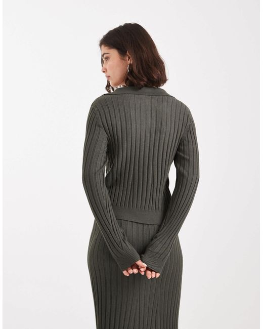Object Gray Rib Knitted Button Front Polo Co-ord