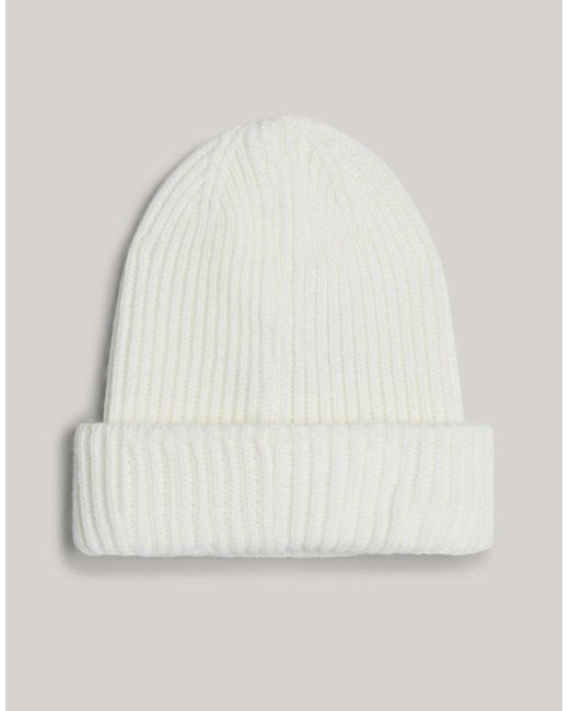 Tommy Hilfiger White Heritage Rib-knit Beanie With Wool